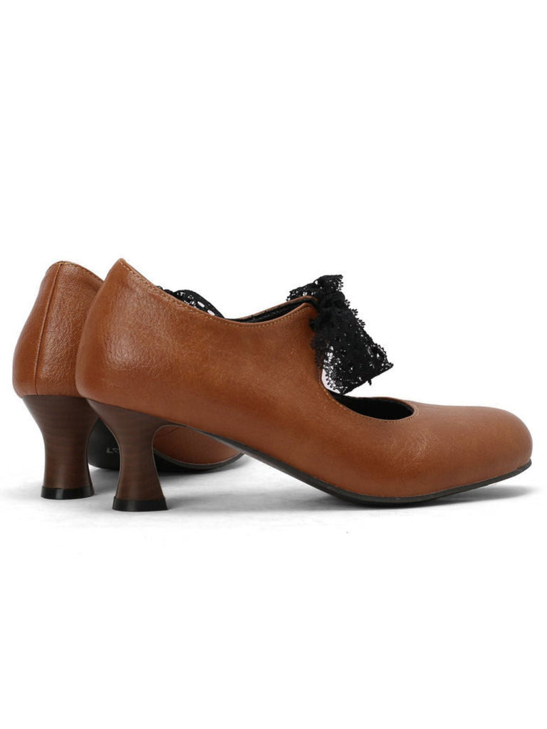 Scarpe Mary Jane con Pizzo e Fiocco con Tacco