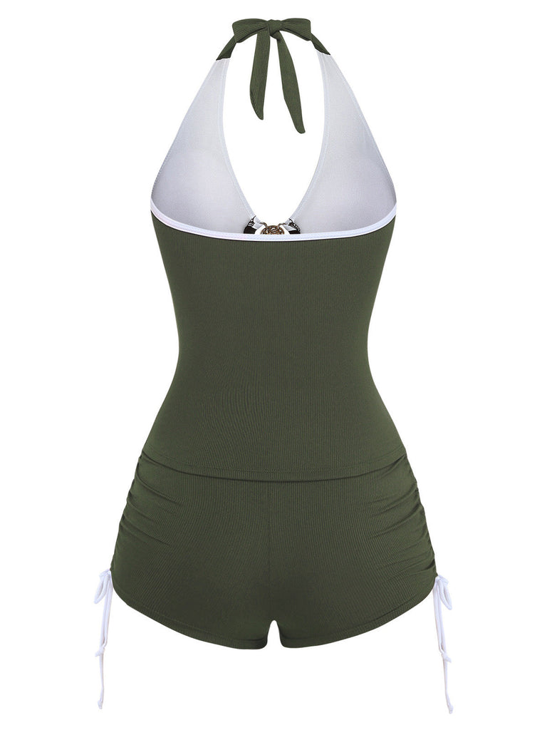 [Prevendita] Set Tankini Verde Militare Anni '50 con Coulisse e Arricciatura