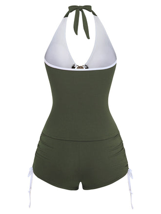 [Prevendita] Set Tankini Verde Militare Anni '50 con Coulisse e Arricciatura