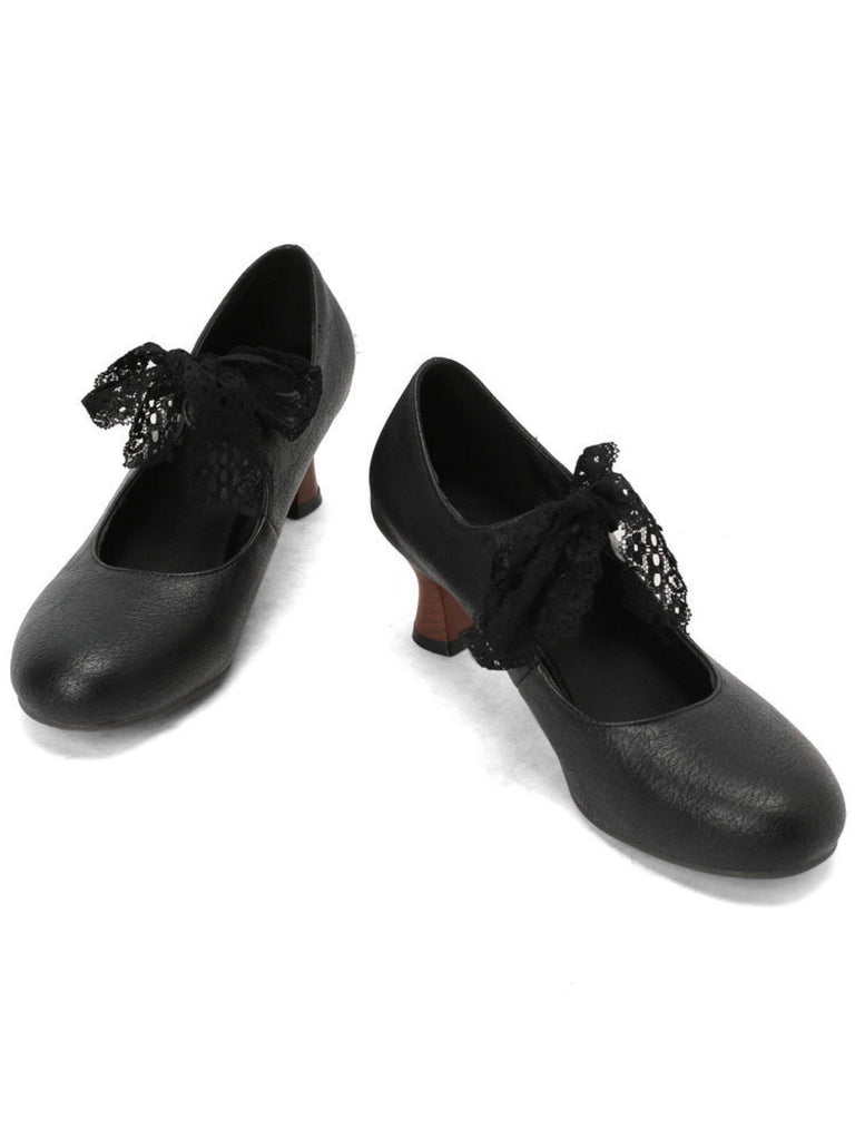 Scarpe Mary Jane con Pizzo e Fiocco con Tacco