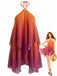 Mini-abito-arancione-sfumatura-anni '60 -in-chiffon-con-scollo-all'americana