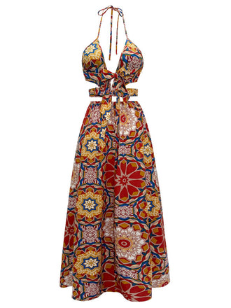 Multicolor 1970s Floral Bohemian Halter Dress: where 1970s romance meets her modern spirit