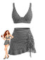 3PCS Set Tankini a Quadri con Volant Orlo con Coulisse Anni '50