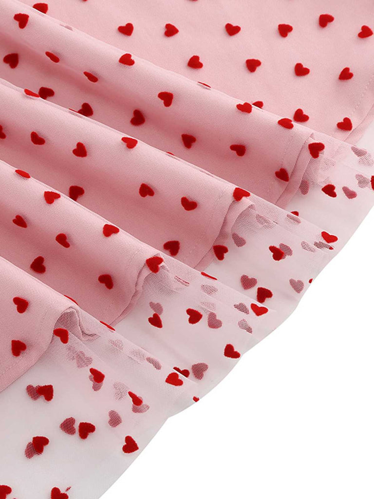 Abito in rete a cuore floccato patchwork nero anni '50