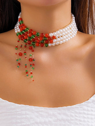 Collana natalizia con filo di perle a contrasto multistrato