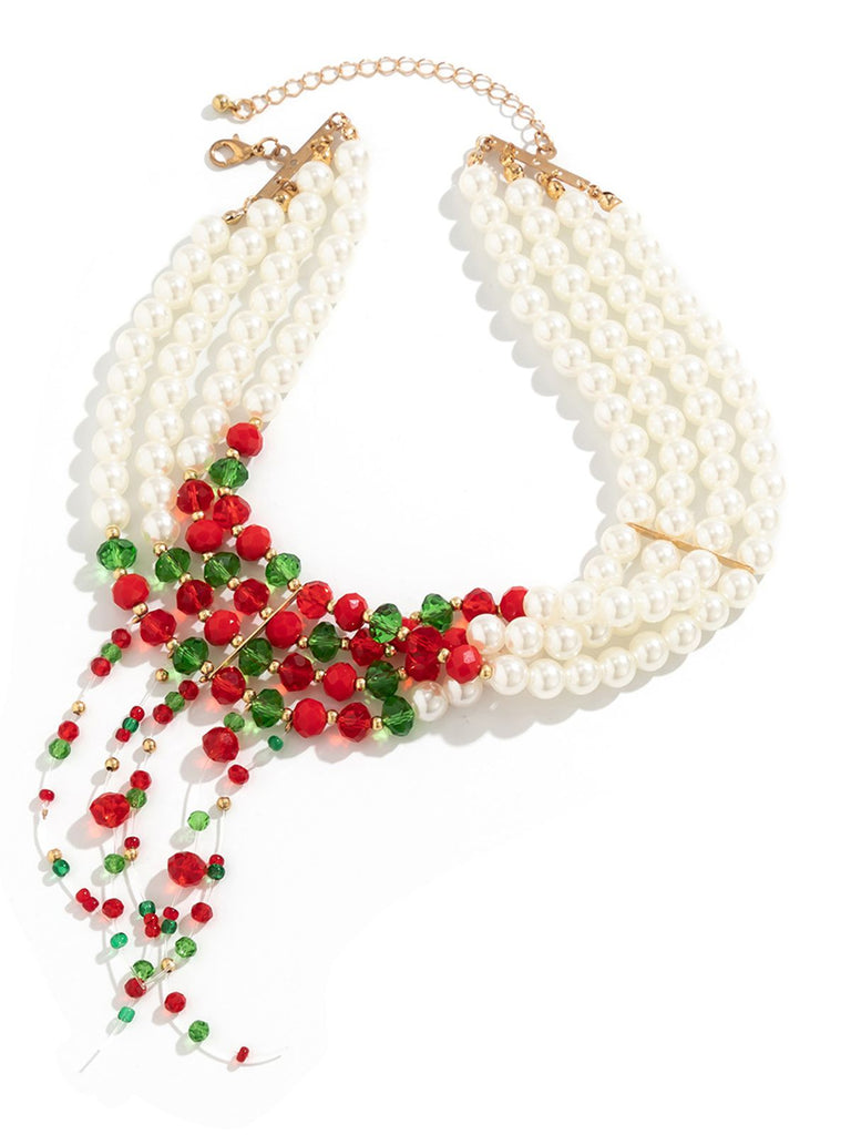 Collana natalizia con filo di perle a contrasto multistrato
