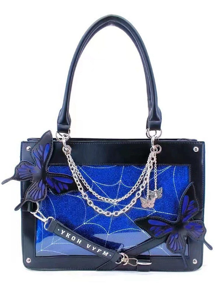 Borsa a mano con catene a forma di ragno e farfalla gotica