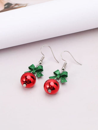 Orecchini pendenti con fiocco di Natale e perline rosse