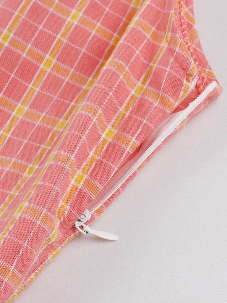 Abito plaid con revers e cintura rosa anni '50