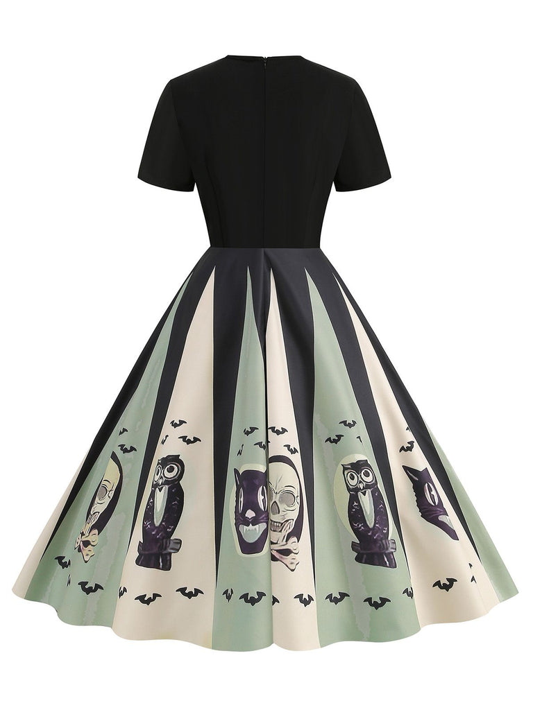 Abito con stampa ragnatela patchwork Halloween anni '50