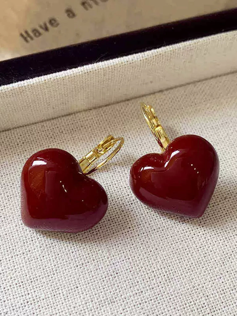 Orecchini a forma di cuore 3D rosso retrò