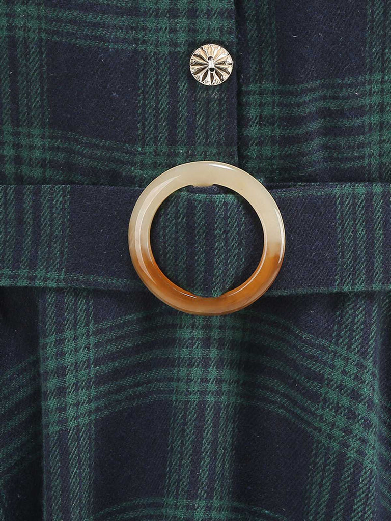 Abito a ruota a quadri con risvolto verde anni '50