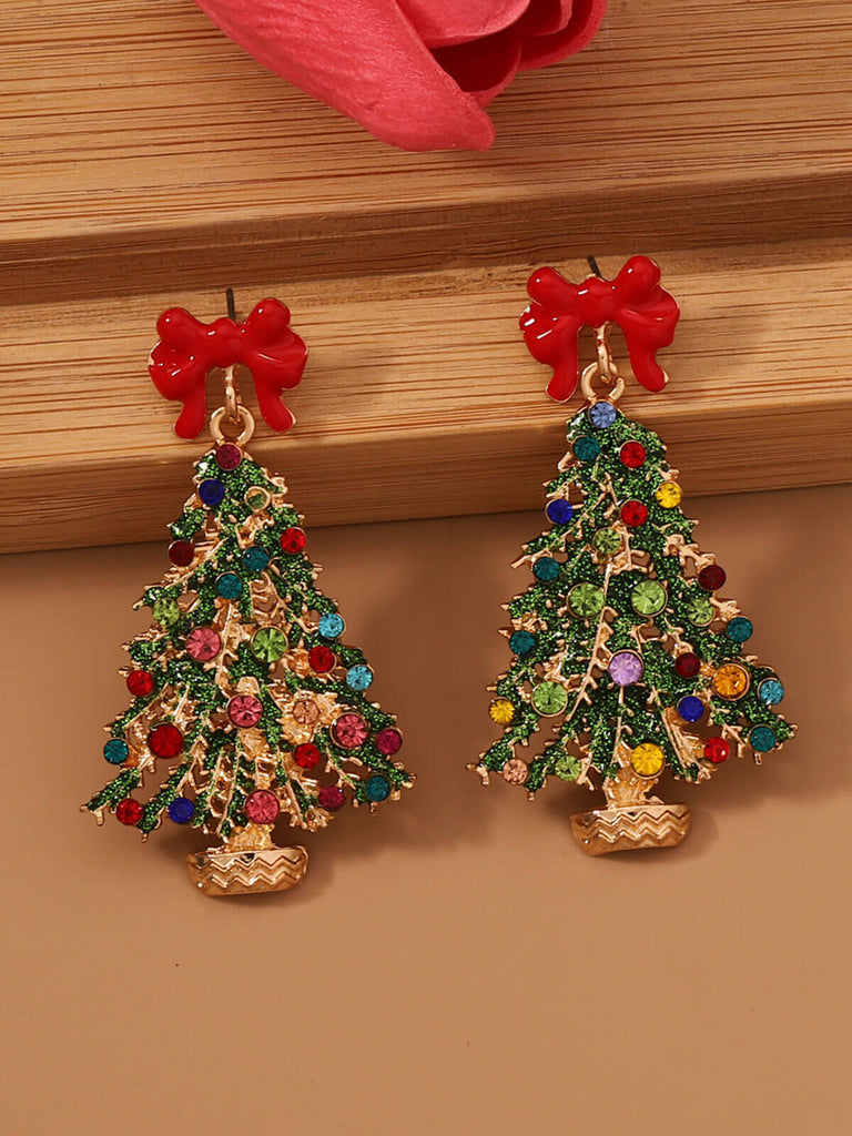 Orecchini in lega con strass e albero di Natale colorato