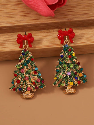 Orecchini in lega con strass e albero di Natale colorato