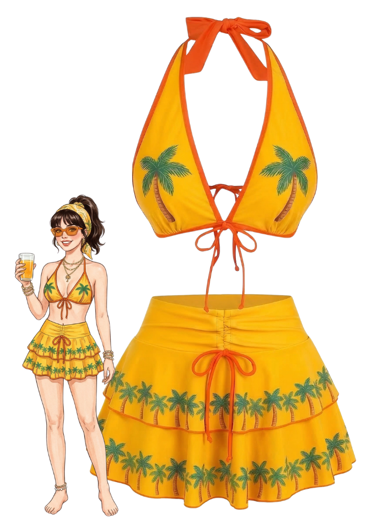 [Prevendita] Set Bikini Turchese Anni '60 Multistrato con Palme da Cocco