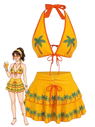 [Prevendita] Set Bikini Giallo Anni '60 a Pois con Scollo All'americana