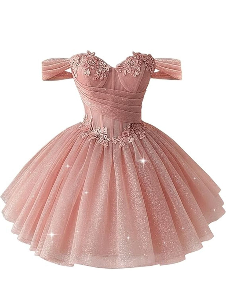 [Prevendita] Abito da Ballo Spalle Scoperte Floreale con Paillettes in Tulle Rosa Anni '50