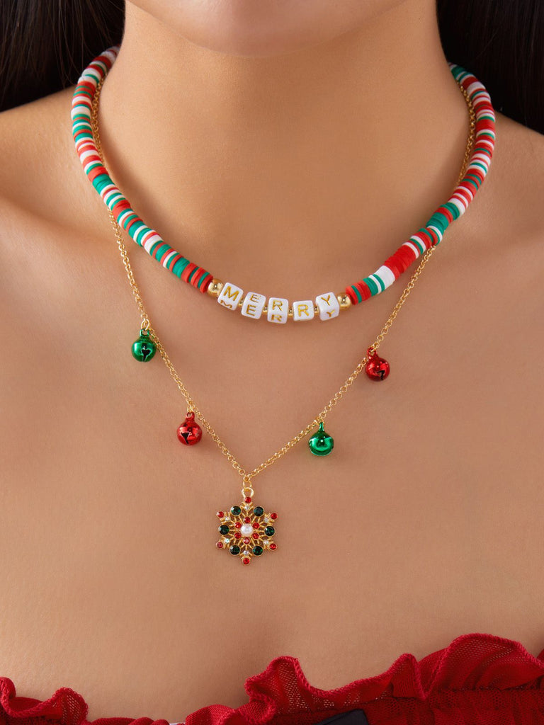 Collana natalizia con campanelle di perline a strati
