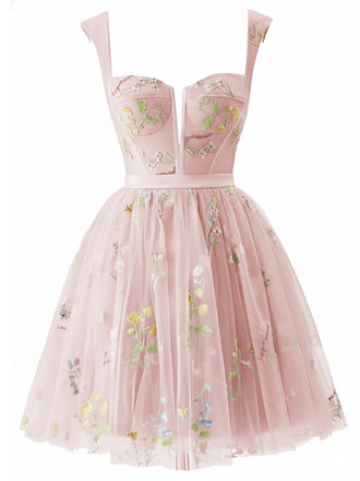 Mini abito in pizzo floreale ricamato rosa anni '70