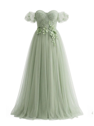[Pre-Vendita] Abito Svasato con Spalle Scoperte in Maglia Floreale Verde Pallido Anni '30
