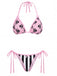 [Prevendita] Set Bikini Gotico con Stampa Teschi a Righe Rosa Anni '80 2