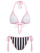 [Prevendita] Set Bikini Gotico con Stampa Teschi a Righe Rosa Anni '80 4
