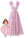 Floreale con Volant Chiffon con Scollo V Cutout Abito Rosa Anni '30