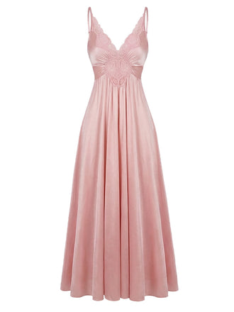 [Pre-Vendita] Pizzo Raso Tinta Unita Camicia da Notte Rosa Anni '30