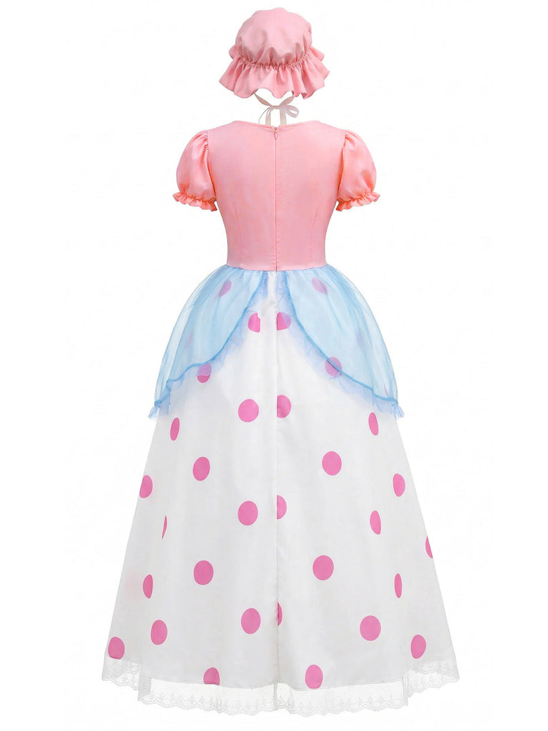 Abito Rosa a Pois con Maniche a Sbuffo Cosplay Bo Peep Anni '40 3