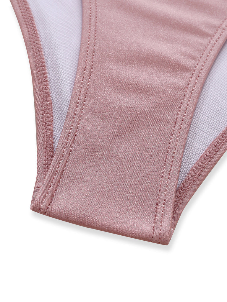 Rosa Costume da Bagno con Allacciatura al Collo Anello in Metallo e Incrocio Anni '40 6