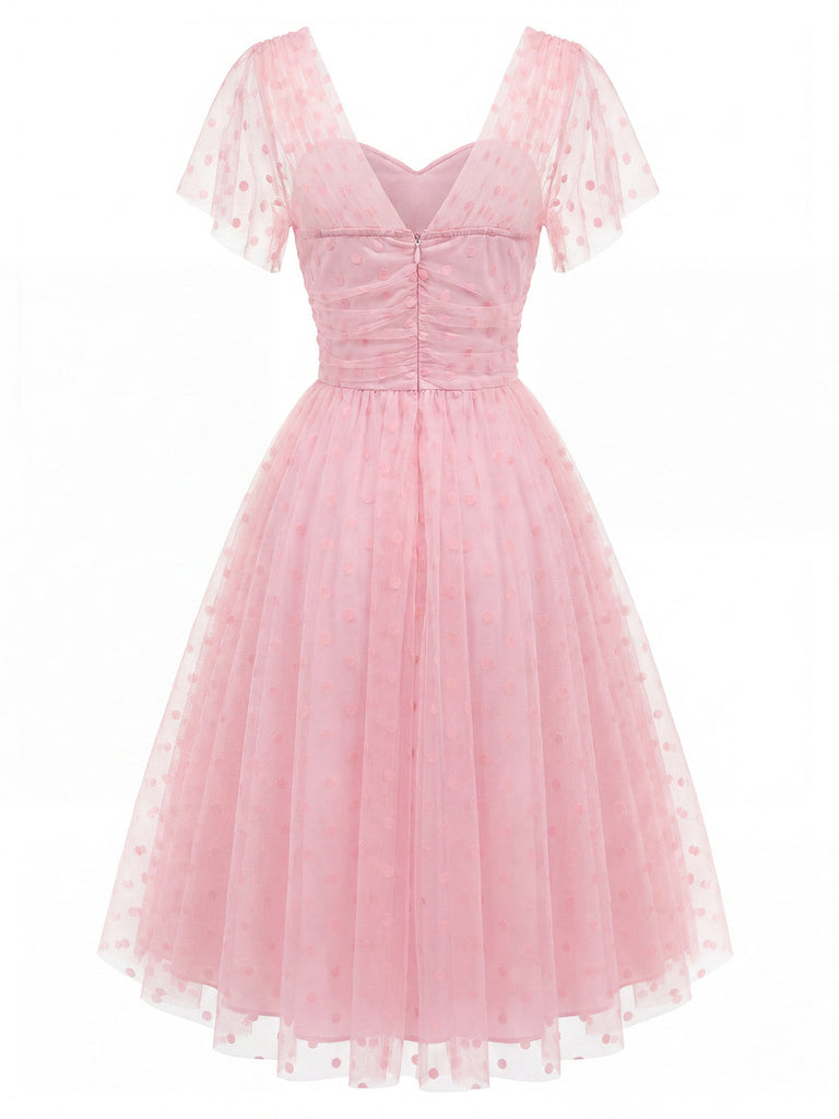 [Pre-Sale] Pink 1950s Polka Dot Mesh Dress 3