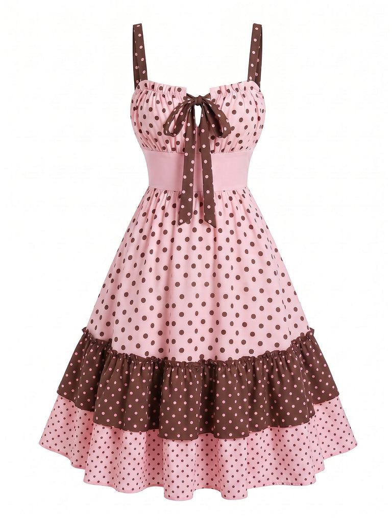 [Prevendita] Abito a Balze con Bretelle a Pois Rosa Anni '50