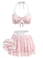 Set Bikini Rosa Anni '50 Floreale in Voile con Schiena Scoperta e Volant