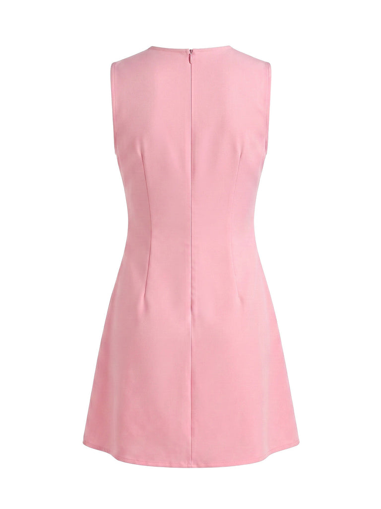 Abito a Linea A Senza Maniche Collo Tondo con Perle Rosa Anni '60