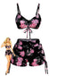 Set Bikini Nero e Rosa Anni '40 Floreale con Coulisse