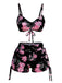 Set Bikini Floreale con Coulisse Nero e Rosa Anni '40 2