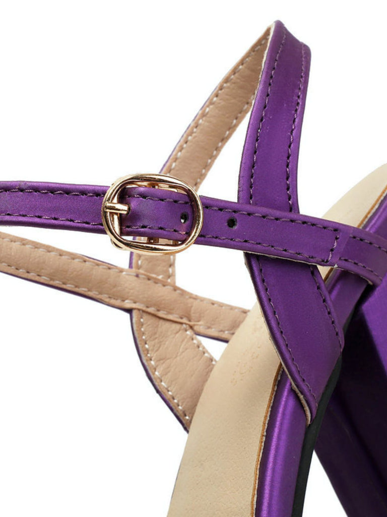 Sandali con Plateau Open Toe e Cinturino alla Caviglia con Tacco Blocco Viola 6