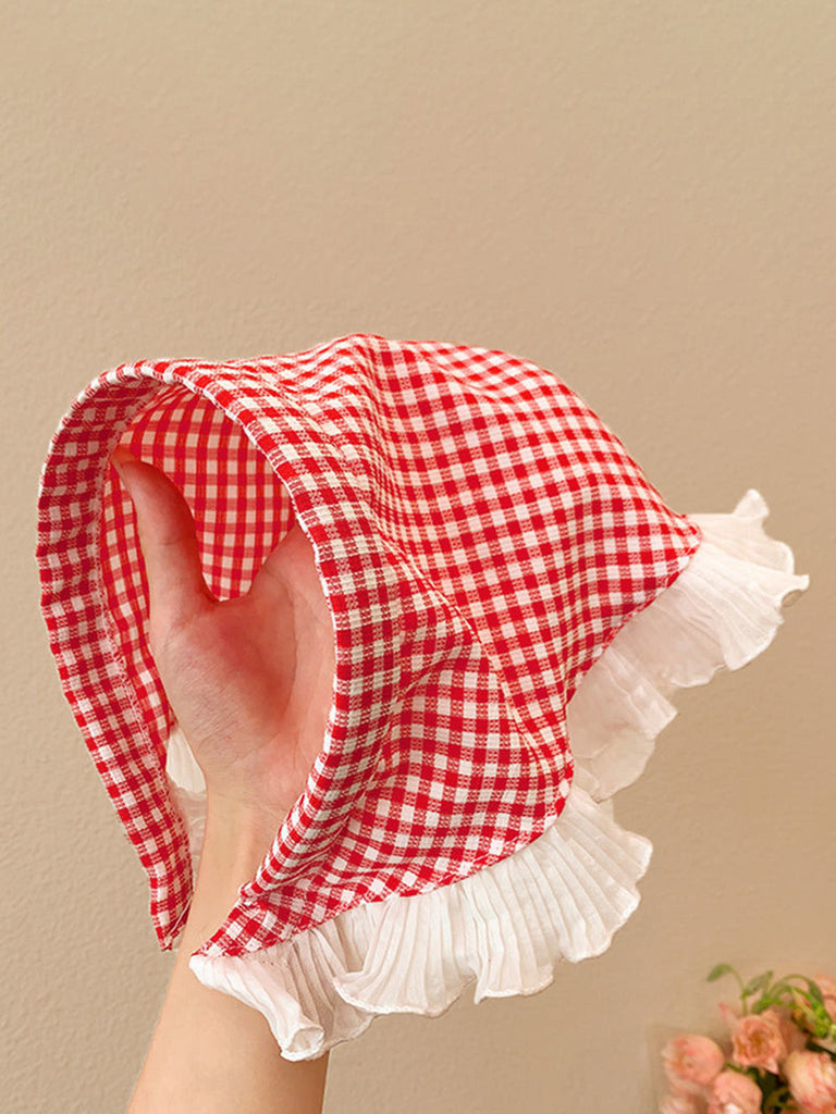 Foulard per Testa in Maglia Trasparente con Pompon e Pizzo Rosa