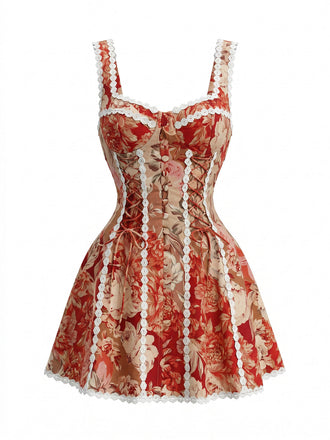 Set Tankini Floreale con Incrocio e Scollo a V Anni '60