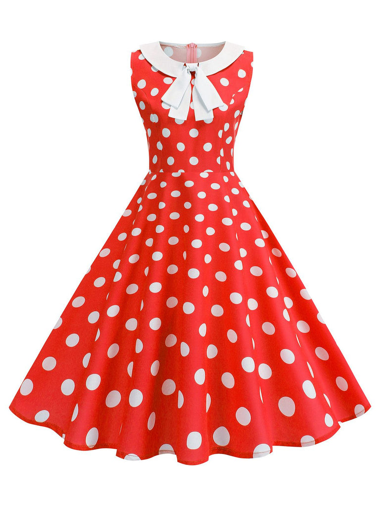Abito a pois con colletto Peter Pan senza maniche  anni '50