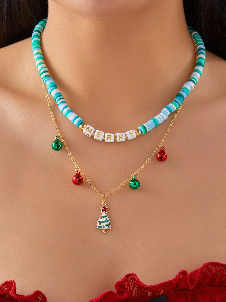 Collana natalizia con campanelle di perline a strati