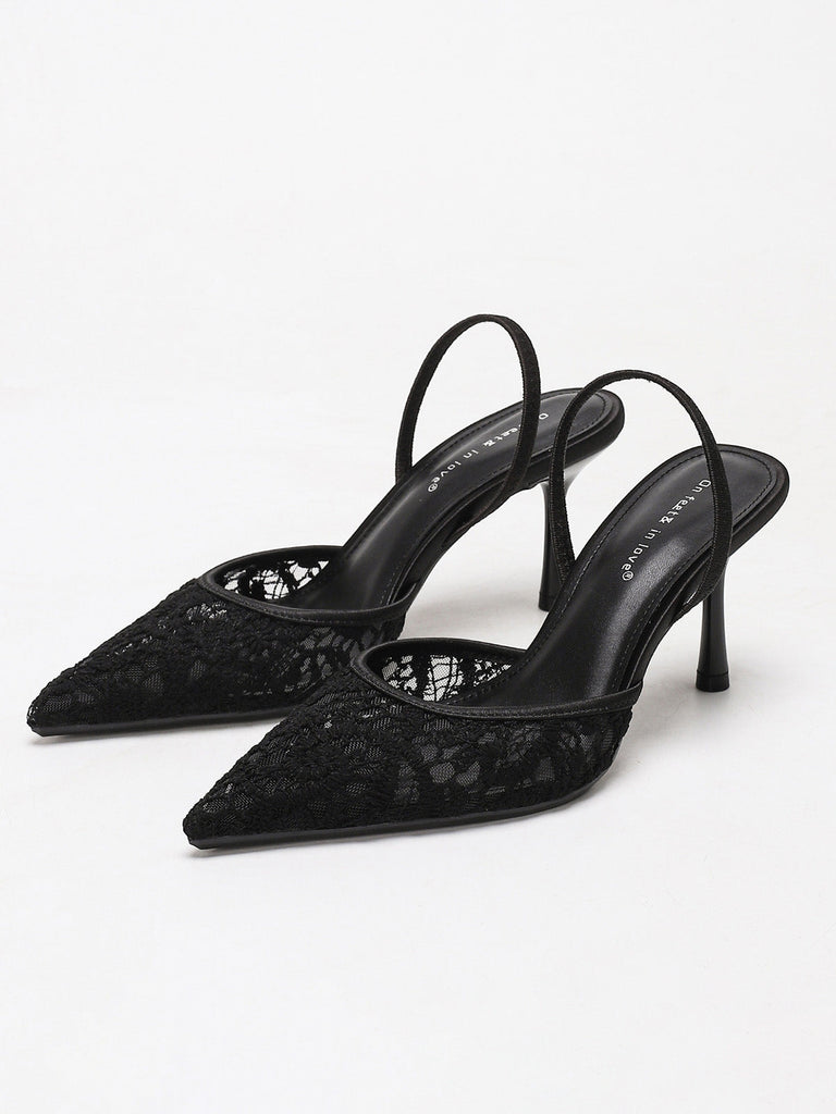 Vintage Black Pointed Toe Pizzo Slingback Pumps