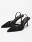 Décolleté Slingback in Pizzo a Punta Nero Vintage