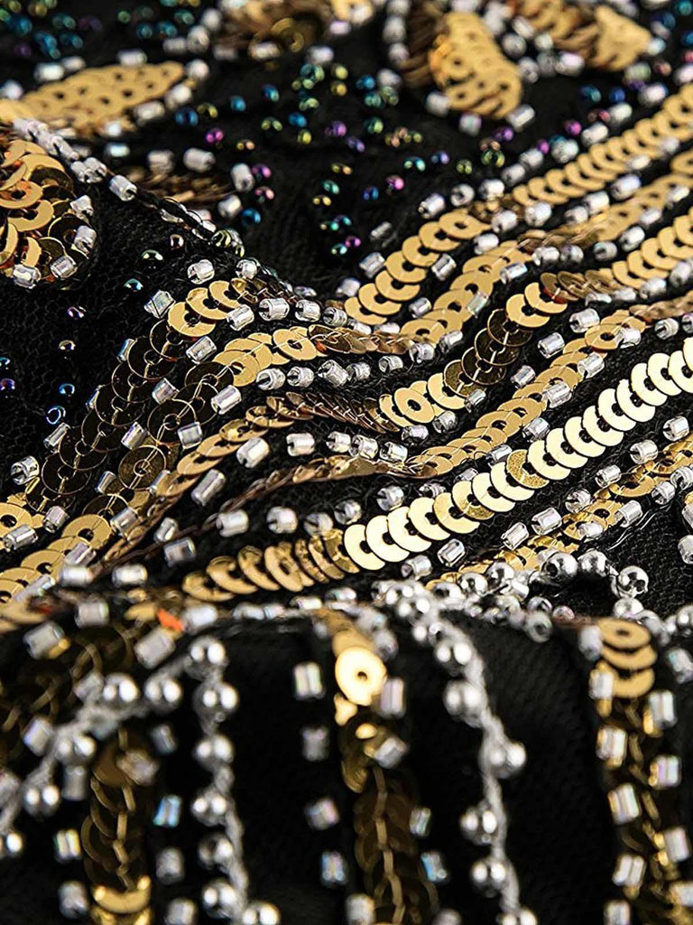 Abito jazz con frange e paillettes verde scuro anni '20