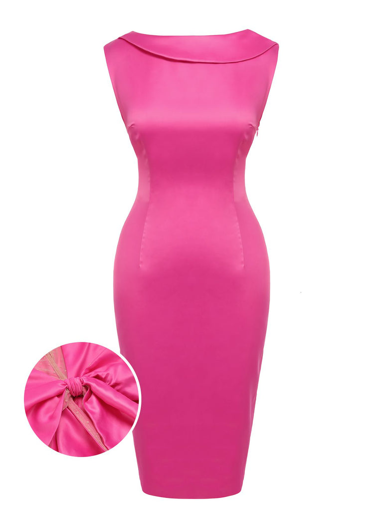 Abito aderente in raso rosso rosa anni '60