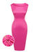 Abito aderente in raso rosso rosa anni '60