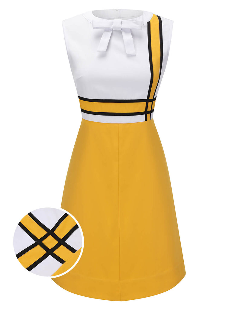 Abito patchwork fiocco bianco giallo anni '60