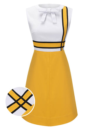 Abito patchwork fiocco bianco giallo anni '60