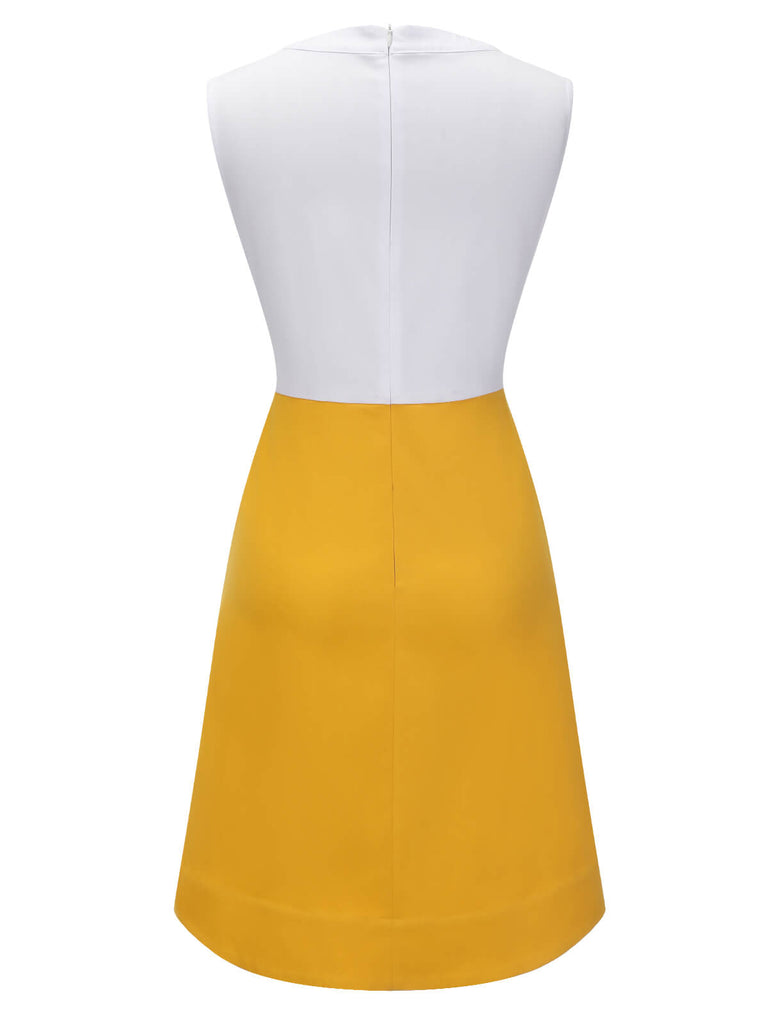 Abito patchwork fiocco bianco giallo anni '60