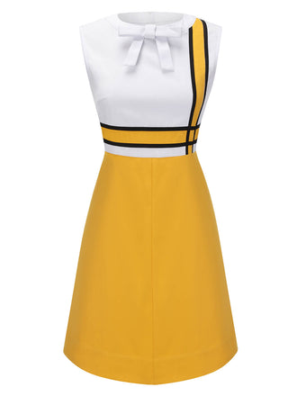 Abito patchwork fiocco bianco giallo anni '60